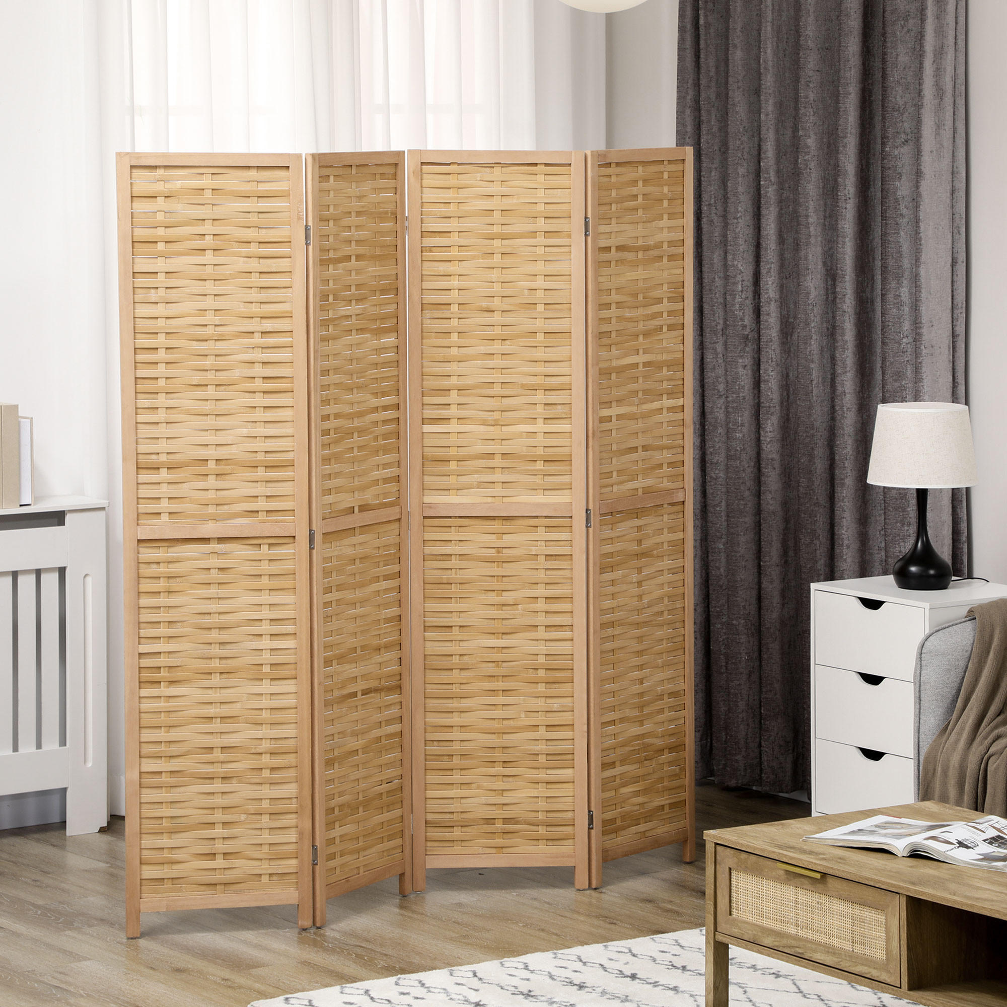 PARAVENT 4-teilig, 160 x 170 cm, Natur - Naturfarben, Naturmaterialien (160/170/1.8cm) - HOMCOM