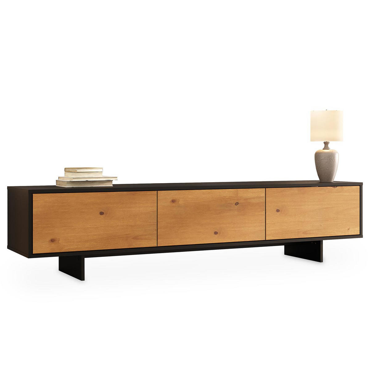 LOWBOARD ARTO schwarz/Eiche - Eichefarben/Schwarz, Holz (184/42/39cm) - IDIMEX