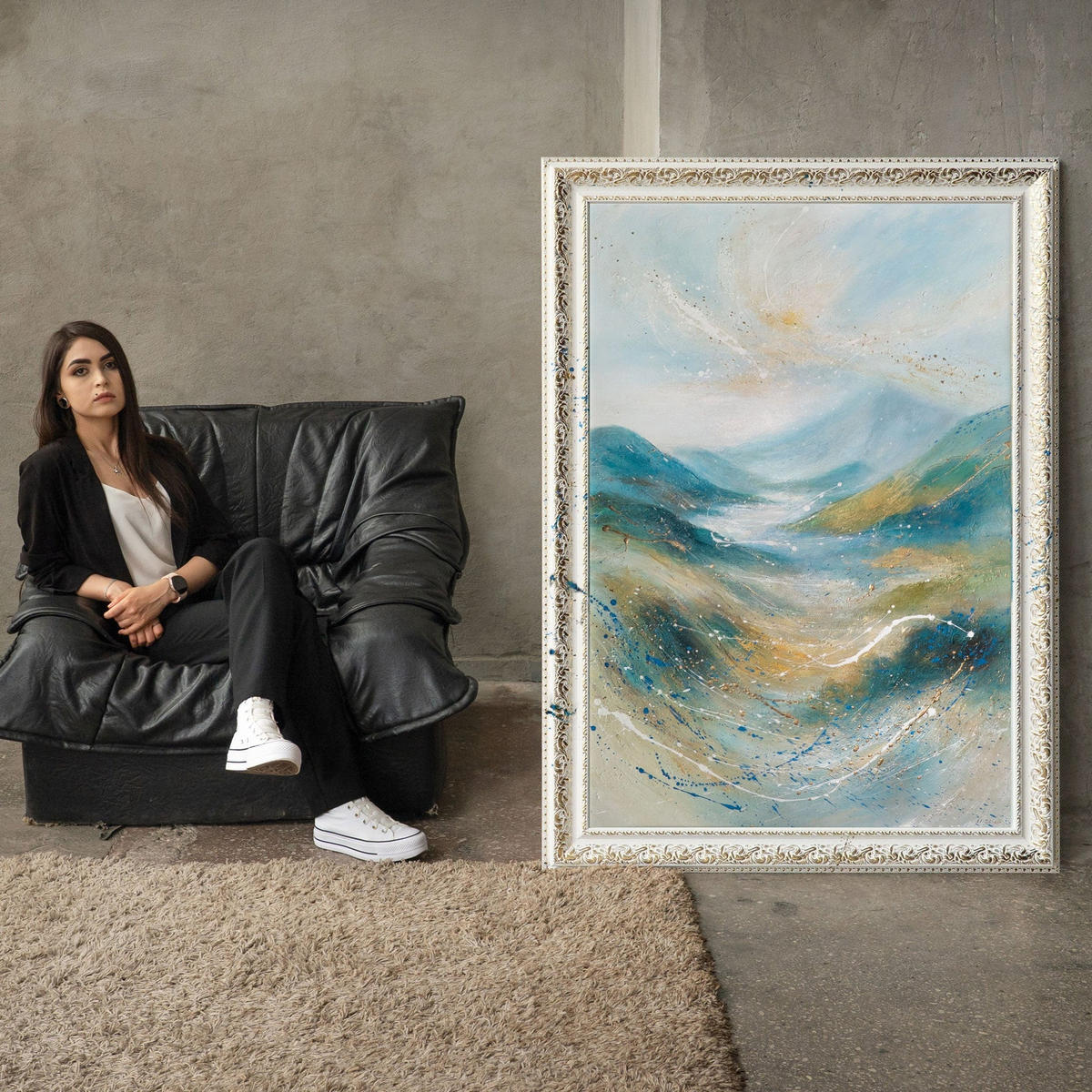 GEMÄLDE Sanftes Licht Schattenfugenrahmen Weiß 140x100 cm - Weiß, Holz (140/100cm) - YS-art gallery