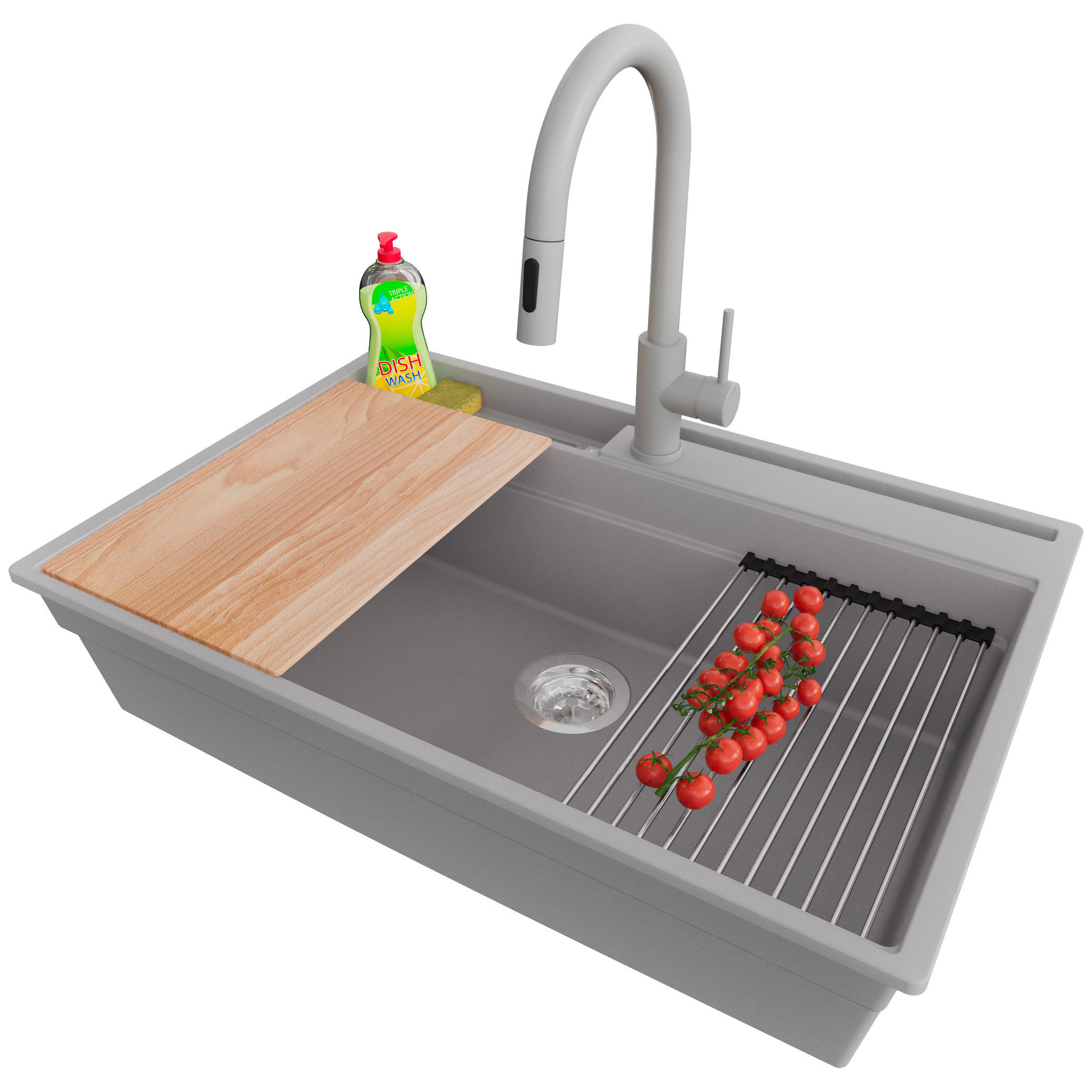 GRANITSPÜLE Oslo Pocket, 2-er set Grau 78/53 cm 1 Becken + Küchenarmatur 40/20 cm + Ablauf-Set + Küchenzubehörset ab 80er Unterschrank - Chromfarben/Beige, Kunststoff (78/20/53cm) - Primagran