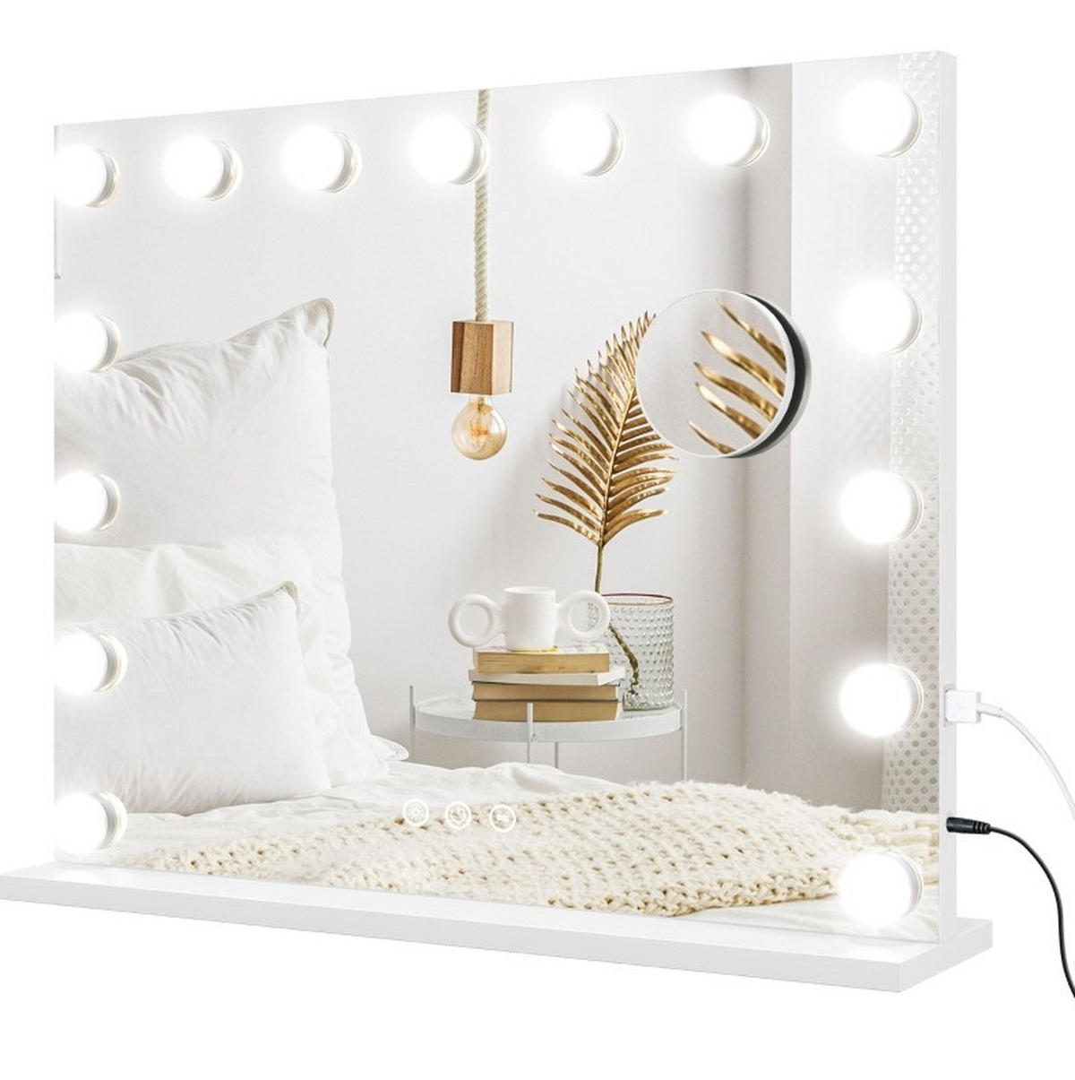 WANDSPIEGEL 58/14/48 cm weiß aus Metall mit LED-Beleuchtung und USB - Weiß, Metall (14/48/58cm) - OKWISH