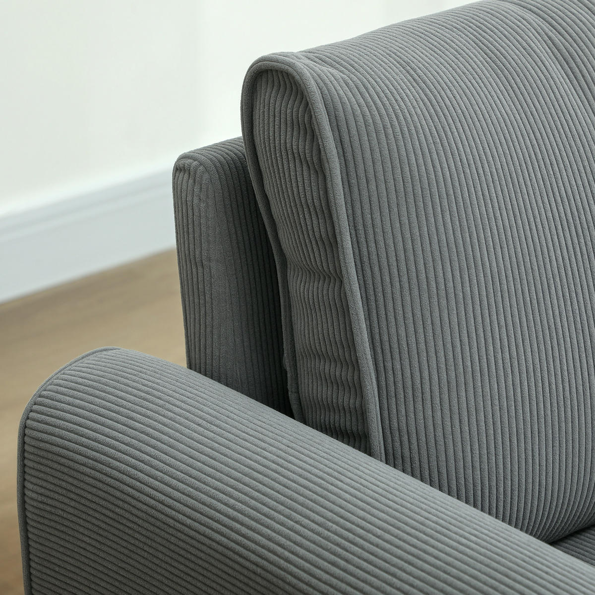 ZWEISITZER-SOFA DE-06481 Cordbezug, 2 Rückenkissen, 25 cm Polsterung Anthrazit - Dunkelgrau, Holz/Textil (145/78/75cm) - ComfortXL