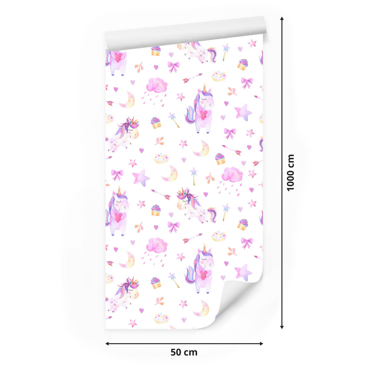 VLIESTAPETE Einhörner, Wolken und Sterne – Rosa, Lila, Weiß – 50x1000 cm - Lila/Rosa, Papier (50/1000cm) - Muralo