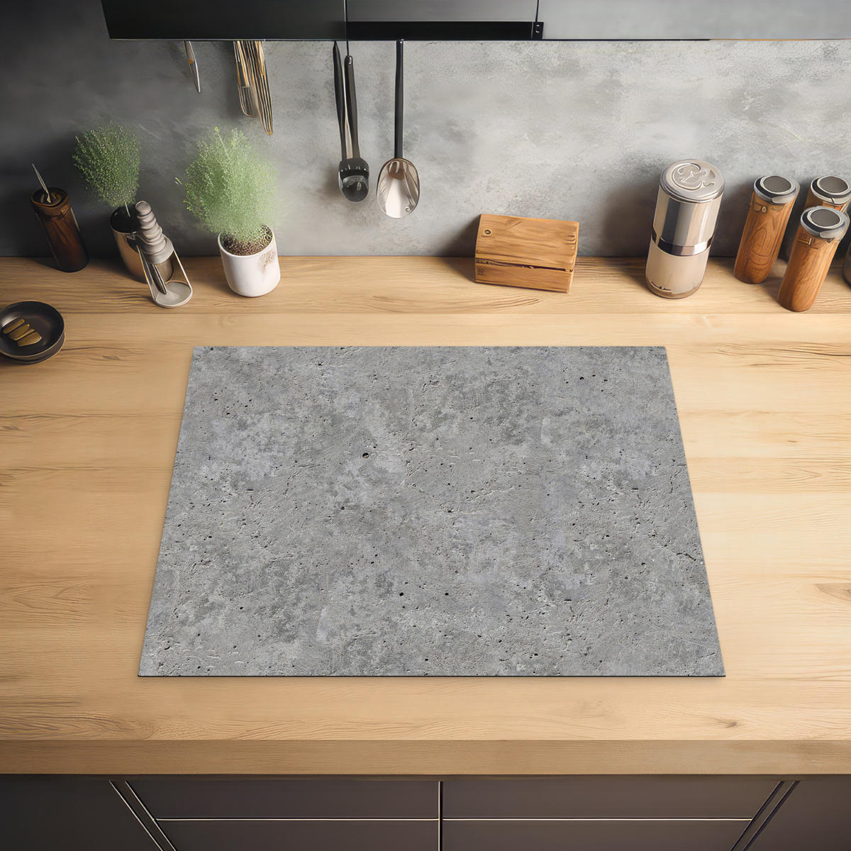 HERDABDECKPLATTE Beton - Schiefer - Grau - Struktur aus Beton Herdabdeckung Induktionsfeld 65x52 cm - Hellgrau, Kunststoff (65/52/0.2cm) - MuchoWow
