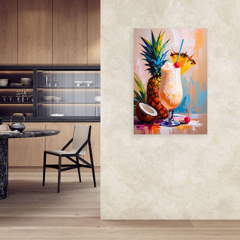 LEINWANDBILD Pina Colada Cocktail Getränk 80x120cm - Beige, Textil (80/120cm) - Feeby