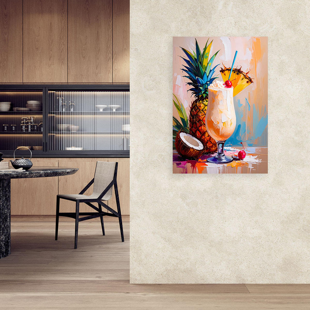 LEINWANDBILD Pina Colada Cocktail Getränk 80x120cm - Beige, Textil (80/120cm) - Feeby