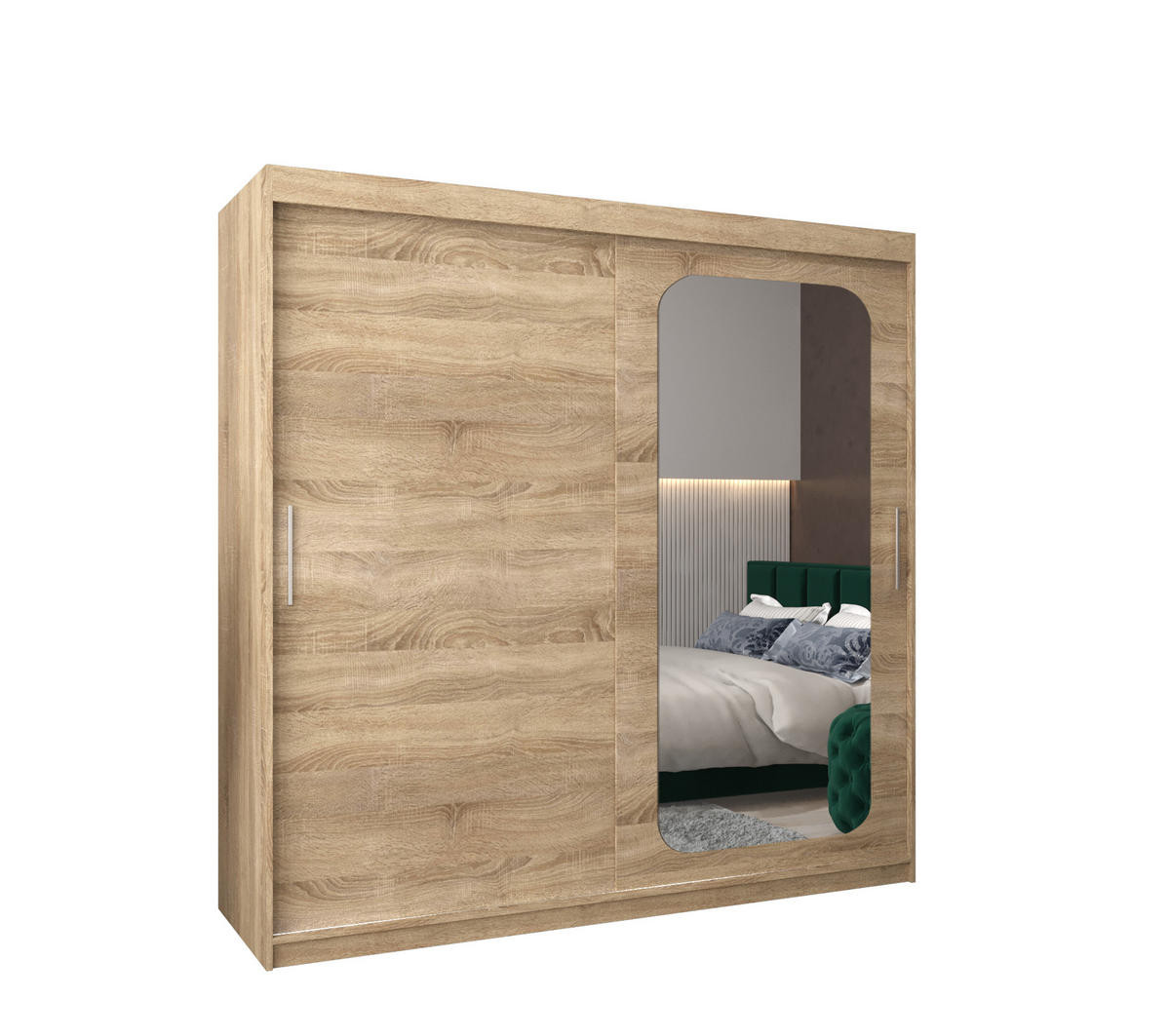 SCHWEBETÜRENSCHRANK 200/200/62 2-türig - Silberfarben/Sonoma Eiche, Holz/Kunststoff (200/200/62cm) - MÖBEL KRYSPOL