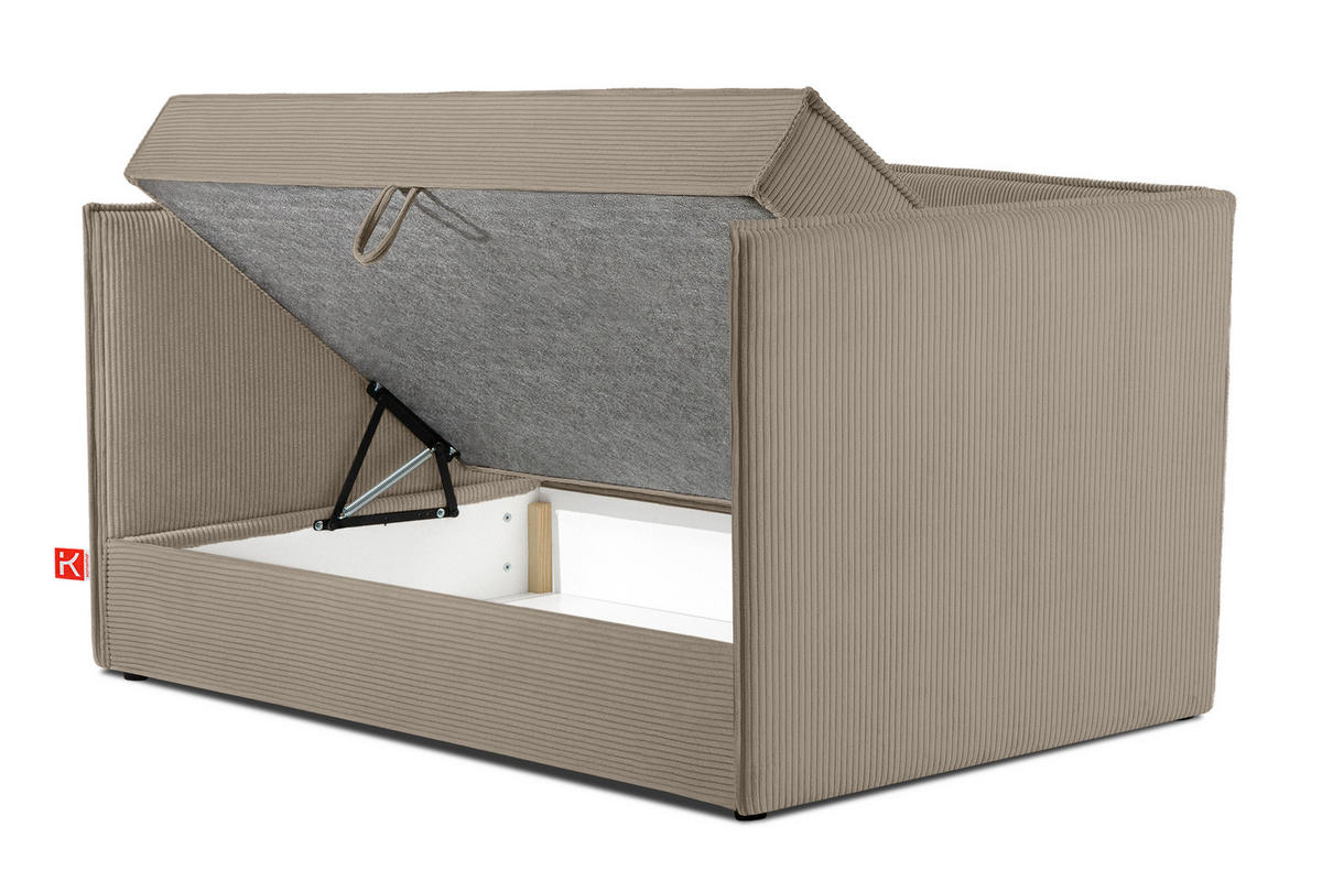 JUGENDBETT ROTI Einzelbett mit Bettkasten, 90x200cm, Bett mit Bonellmatratze, mit Rückenlehne - Beige/Schwarz, Holz/Holzwerkstoff (92/200cm) - KONSIMO®