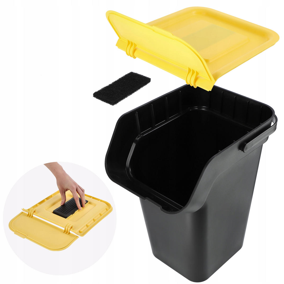 ABFALLEIMER, 4X25L, Schwarz - Blau/Gelb, Kunststoff (27/57cm) - KADAX