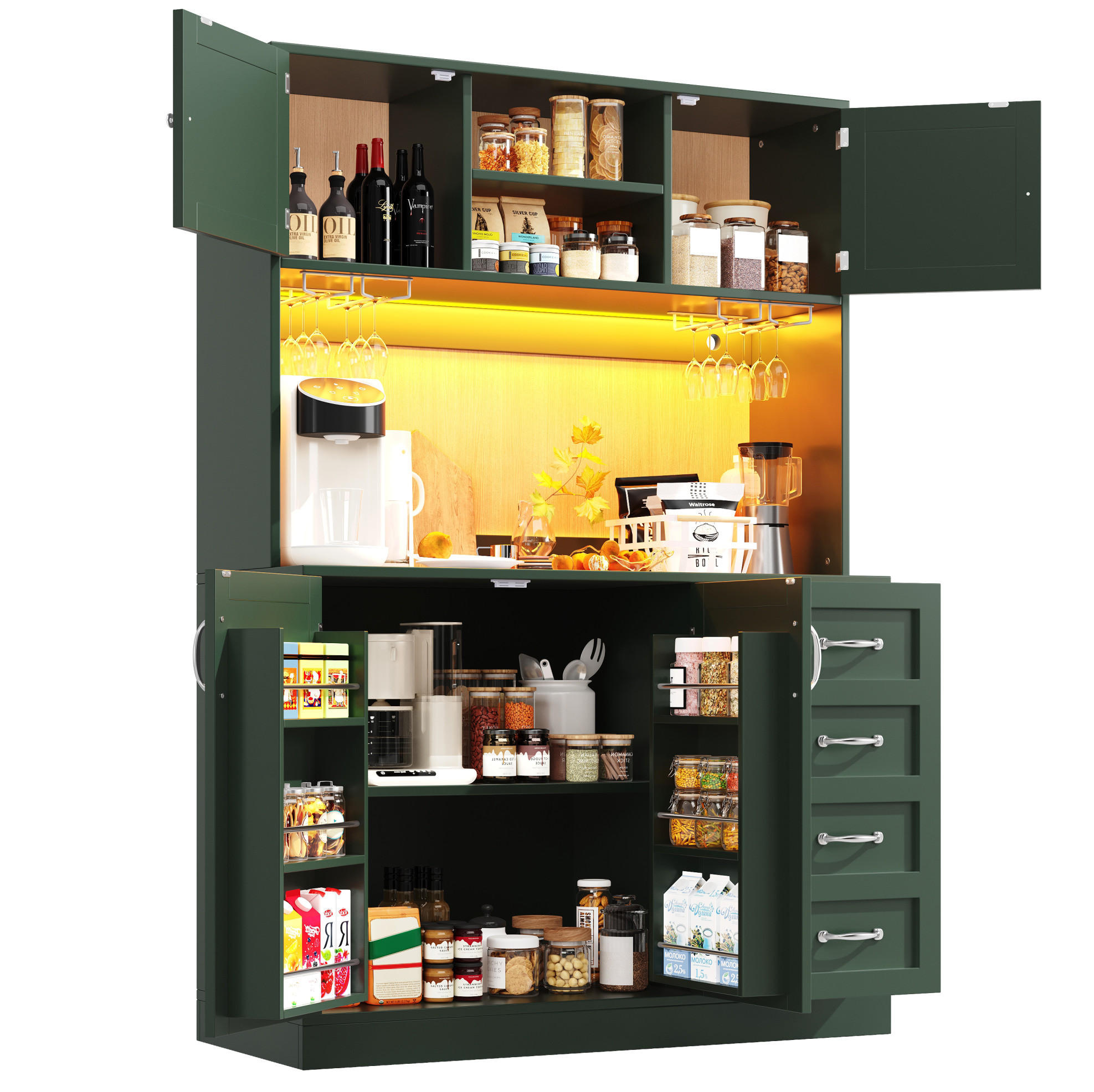 BUFFET 120/40/188 cm aus MDF mit LED-Beleuchtung Grün - Grün, Holzwerkstoff (120/188/40cm) - Modenvie