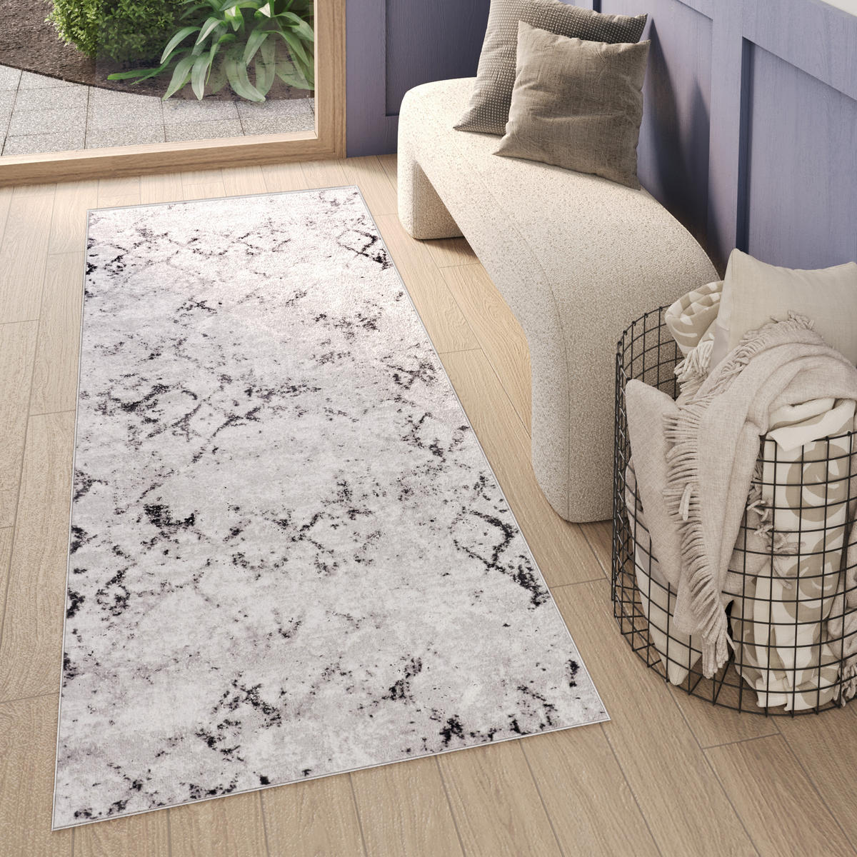 TEPPICHLÄUFER SKY hellgrau marmor 80/400 cm - Hellgrau, Textil (80/400cm) - Tapiso