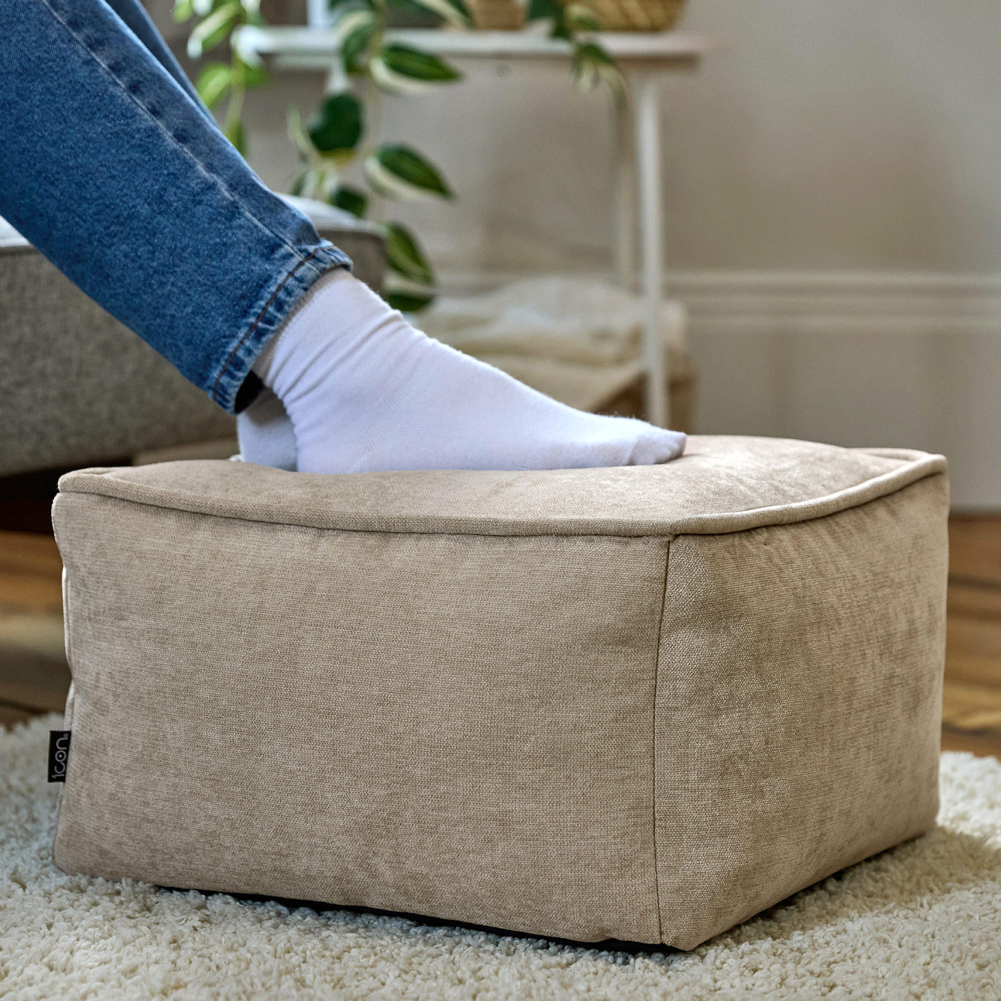 SITZPOUF Chenille Amara - Beige, Kunststoff/Textil (40/24/40cm) - icon