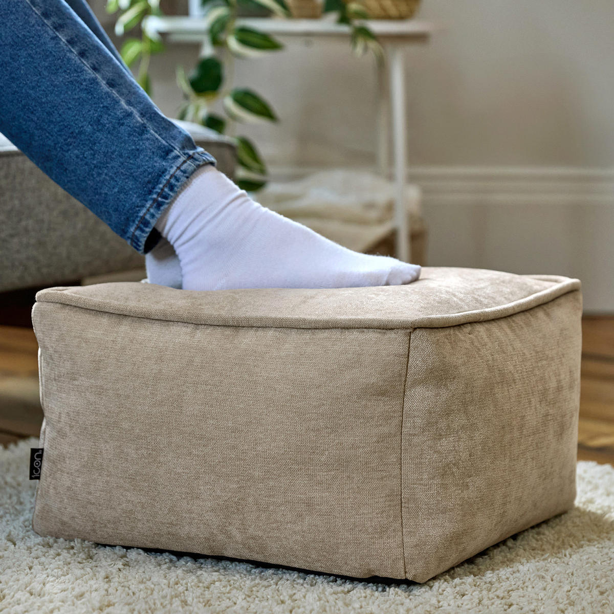 SITZPOUF Chenille Amara - Beige, Kunststoff/Textil (40/24/40cm) - icon