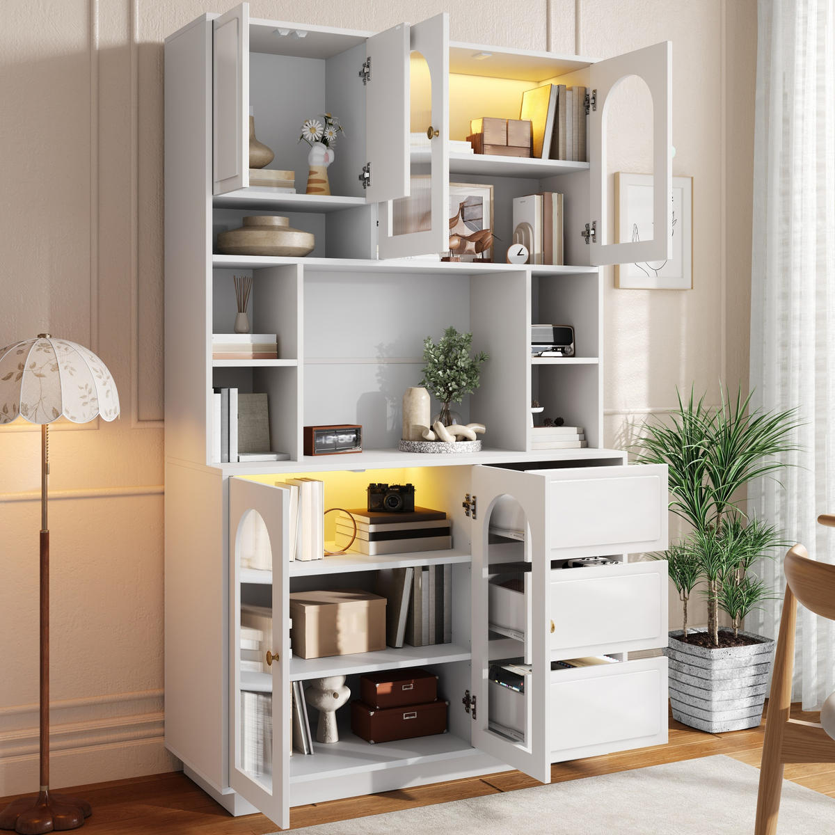 BUFFET DE-37600 106/30/175 cm mit LED-Beleuchtung Weiß - Weiß, Holzwerkstoff (106/175/30cm) - ComfortXL