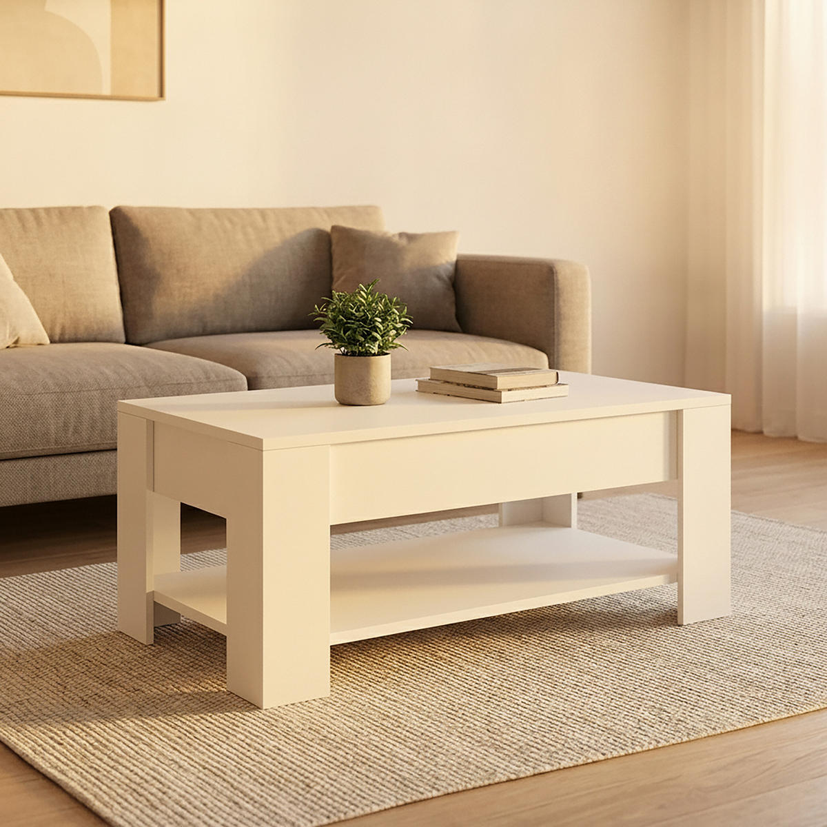 COUCHTISCH Weiß höhenverstellbar Stauraum 98x50 cm - Weiß, Holzwerkstoff/Metall (50/98/42cm) - Relaxdays