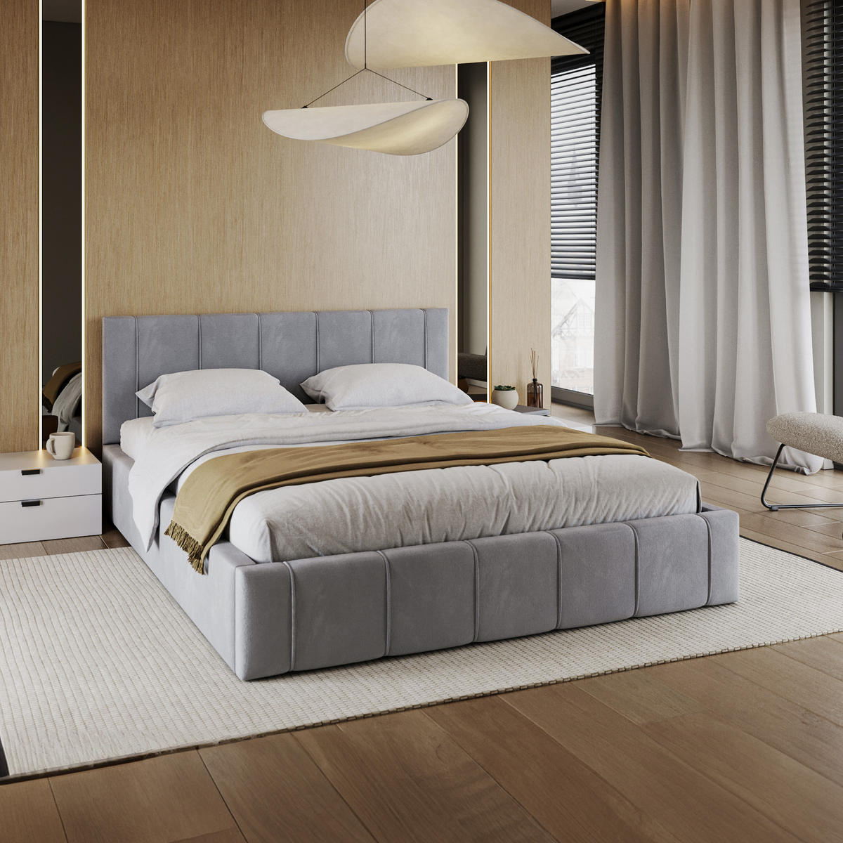 POLSTERBETT FLORIDA - Birkefarben/Grau, Holzwerkstoff/Metall (120/200cm) - FDM
