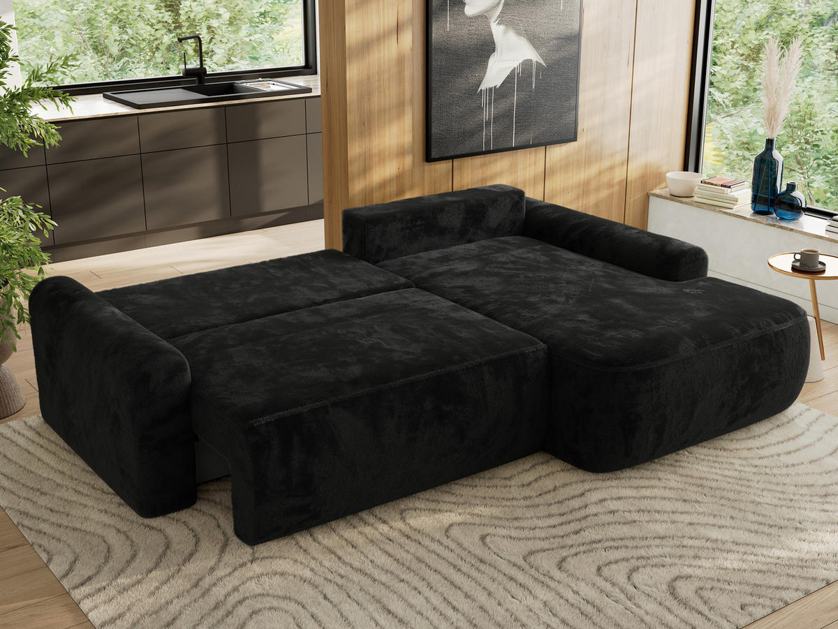 ECKSCHLAFSOFA CUBO L Schwarz Plüsch - rechts - Schwarz, Kunststoff/Textil (187/273cm) - MKS