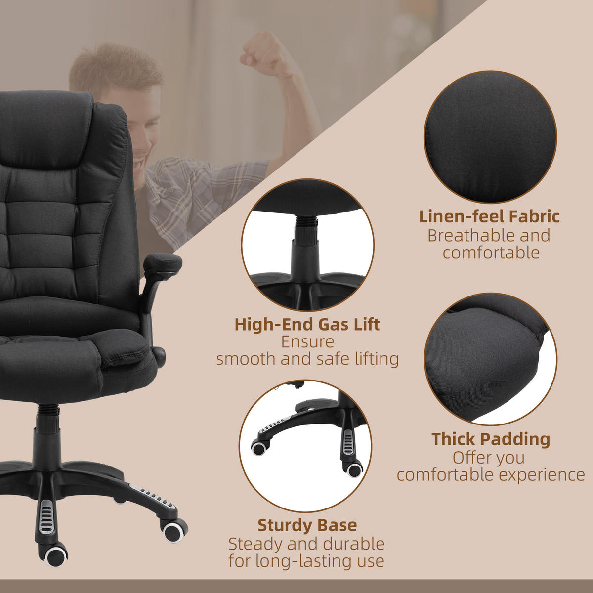 MASSAGESESSEL Chefsessel Gamingstuhl Drehstuhl Massagebürostuhl Schwarz - Schwarz, Kunststoff/Textil (74/116/67cm) - Vinsetto