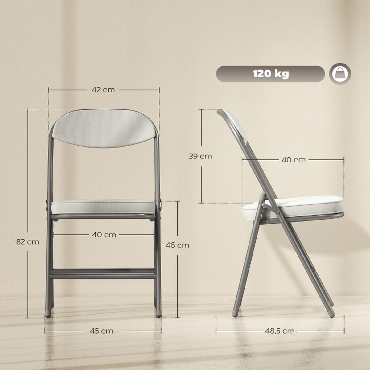 KLAPPSTUHL DE-36028 4er Set mit Stahlrahmen Cremeweiß - Creme, Metall (45/82/48.5cm) - ComfortXL