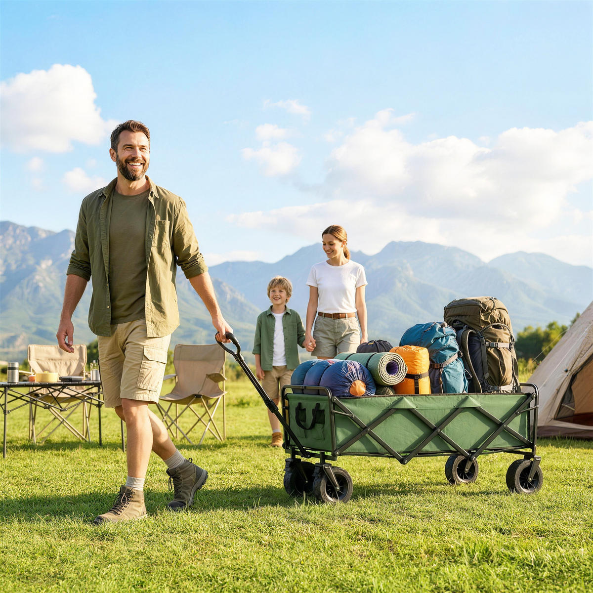 GARTENWAGEN DE-18773 130L mit All-Terrain-Rädern & Bremsen Grün - Grün, Metall (56/100/133cm) - ComfortXL
