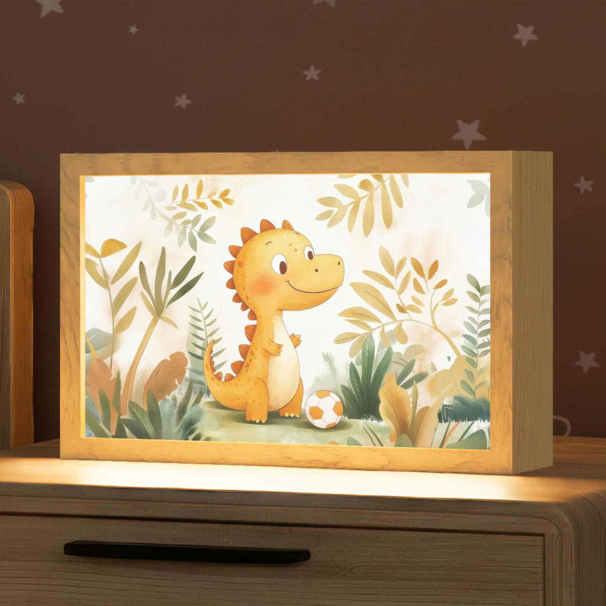 NACHTTISCHLAMPE Dino - Fußball - Orange 30x20 cm - Beige, Holzwerkstoff (8/30/20cm)