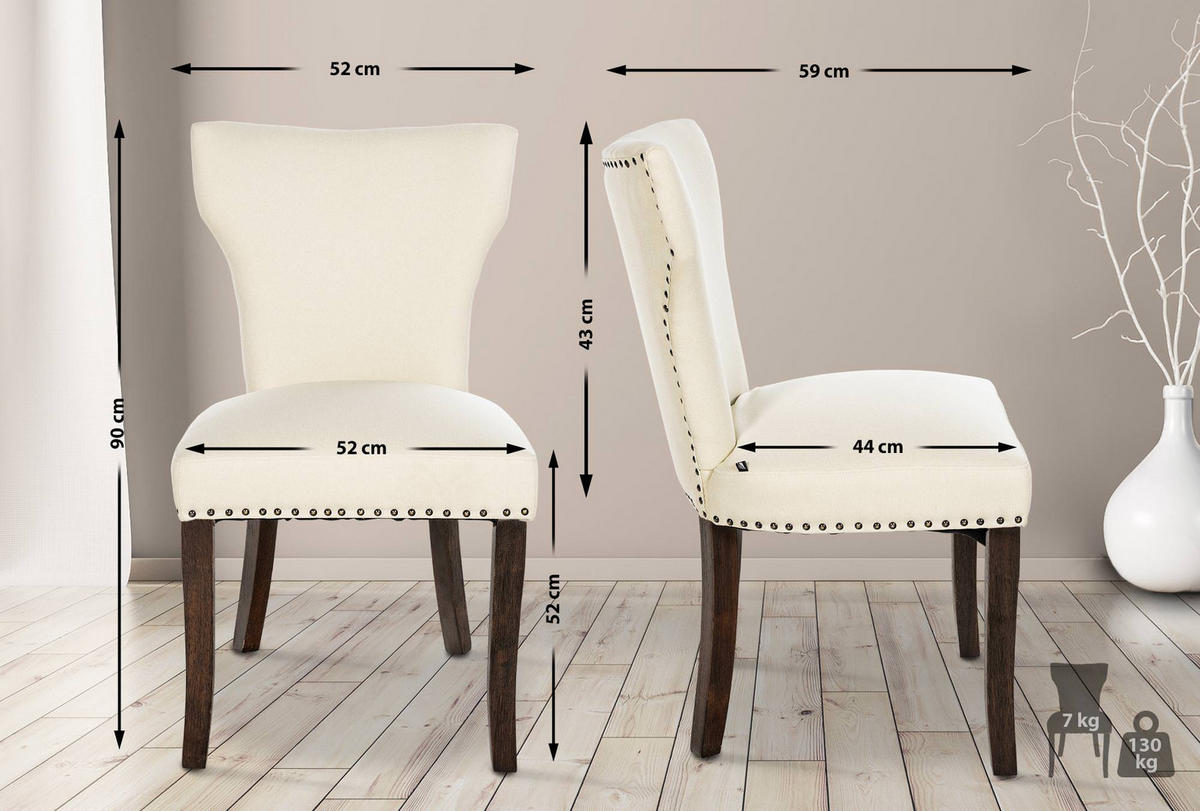 WOHNZIMMERSTUHL 2er Set Stoff creme - Creme, Holz/Textil (52/90/59cm) - CLP