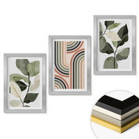 WANDBILDER 3er Set - 20x30 cm Silberner Rahmen - Geometrische Pflanzenmotive - Silberfarben, Kunststoff (20/30cm) - ArtPrintCave