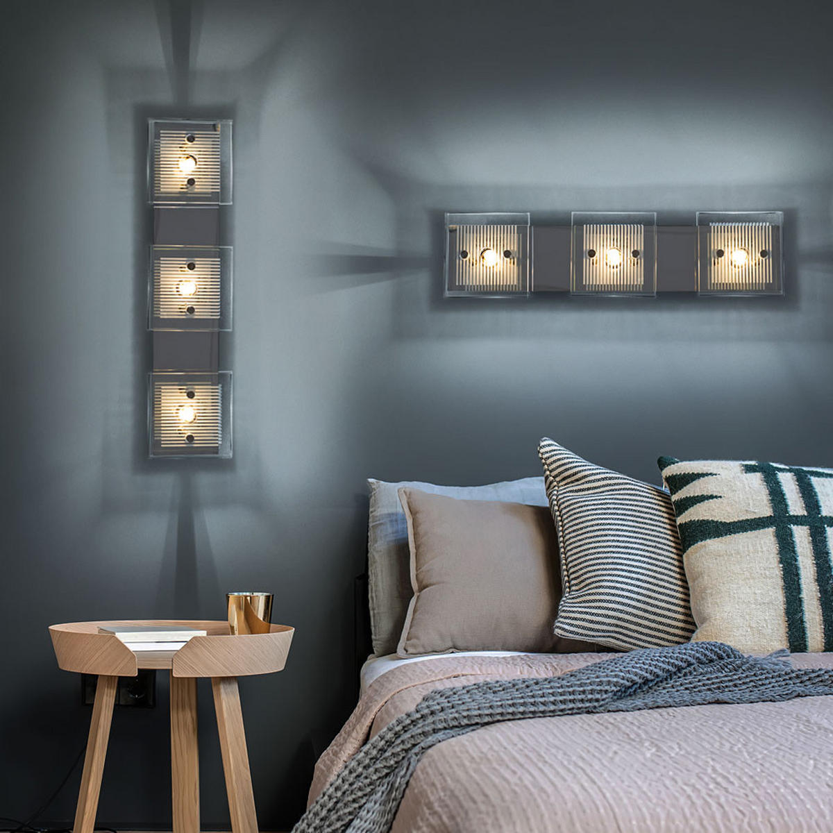 LED WANDLEUCHTE GILMA Chrom Silber Glas 3-flammig 2er Set - Silberfarben, Glas (10/7.5/40cm) - Globo Lighting