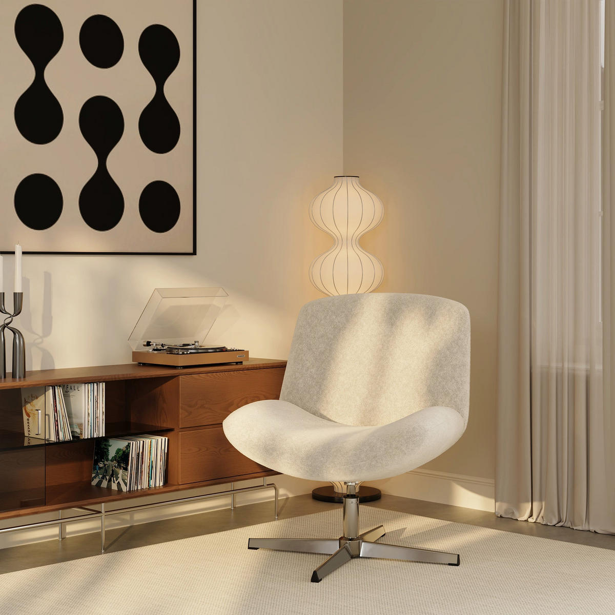 DREHSESSEL ABY Strukturierter Samt Creme 66cm - Creme, Textil (66/81/74cm) - Premium Interiors