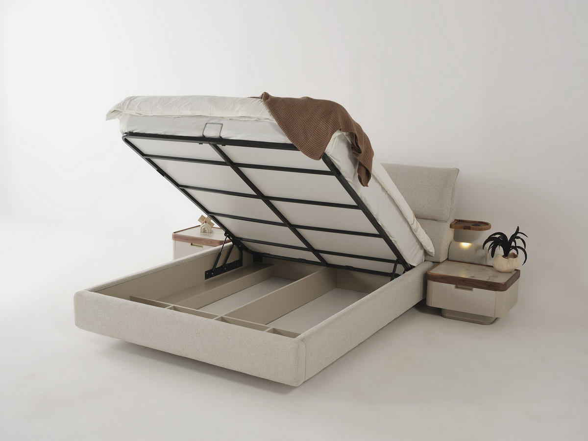 BETTANLAGE Estella Typ-3 Bett mit Kopfteil, 2 Nachttische und Kleiderschrank - Creme, Holzwerkstoff (160/200cm)