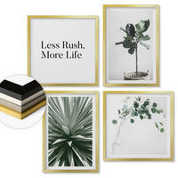 WANDBILDER 4er Set - 50x50 cm & 40x60 cm Goldrahmen - Minimalismus mit grünen Pflanzen - Goldfarben, Kunststoff (50/50cm) - ArtPrintCave