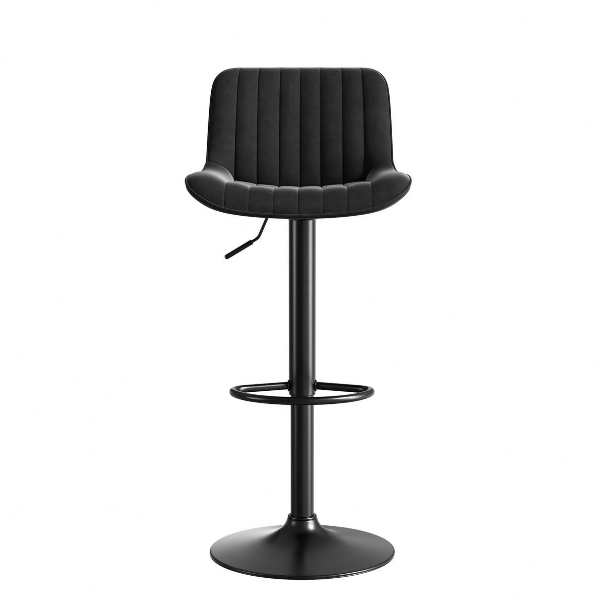 BARHOCKER 2er-Set Schwarz mit Samt, 360° drehbar und höhenverstellbar - Schwarz, Metall (47/86/46cm) - PANGIVO
