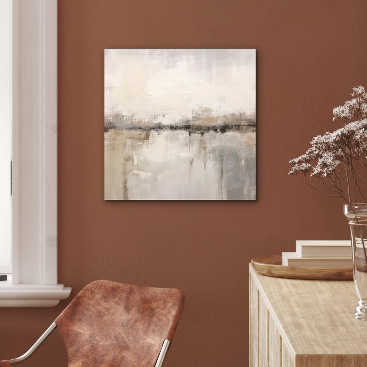 KOVOVÝ OBRAZ Moderné umenie - Abstraktné - Béžové 50x50 cm - béžová, kov (50/50cm) - MuchoWow