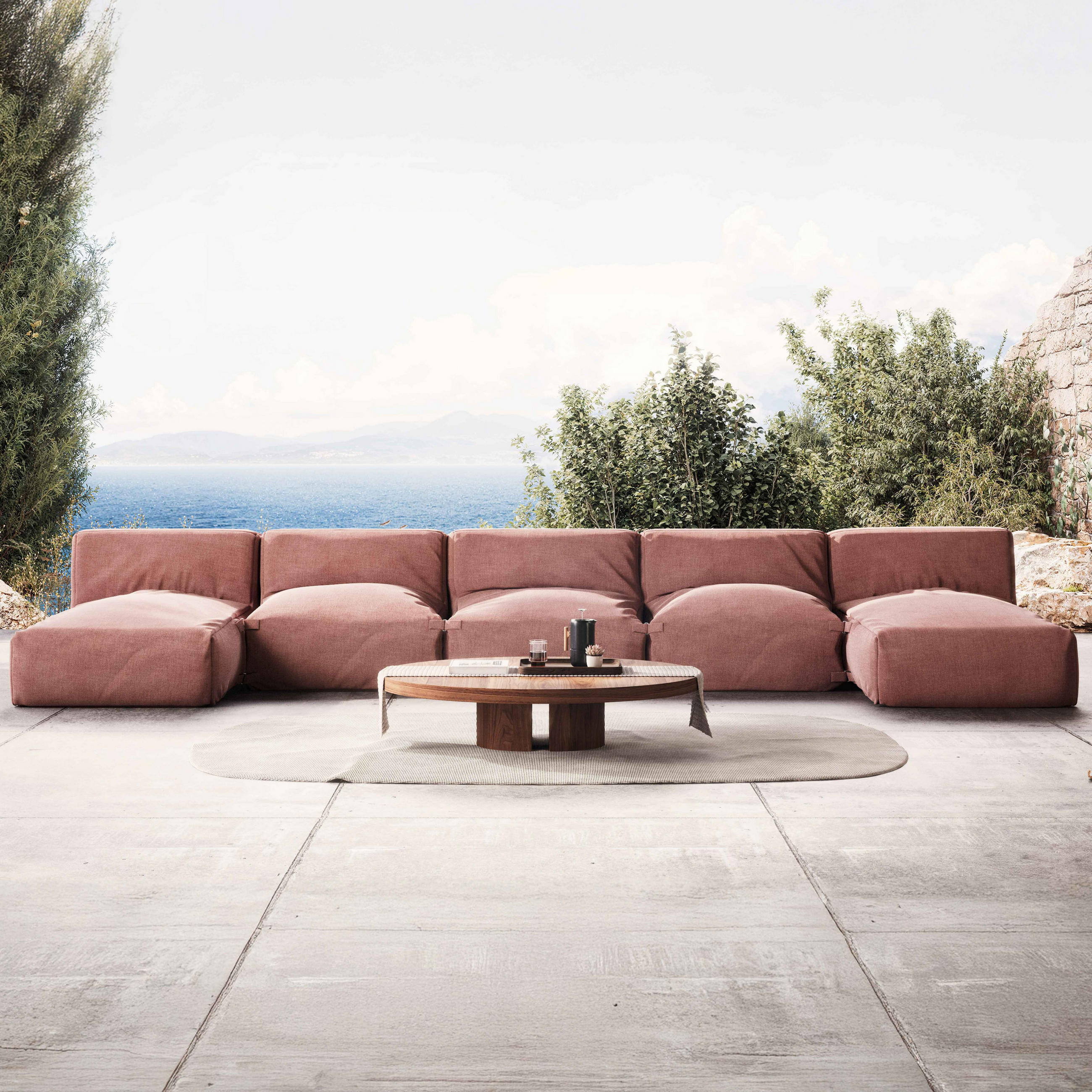 GARTENSOFA mit 5 Sitzplätzen, Terrakotta - Braun, Textil - Oviala