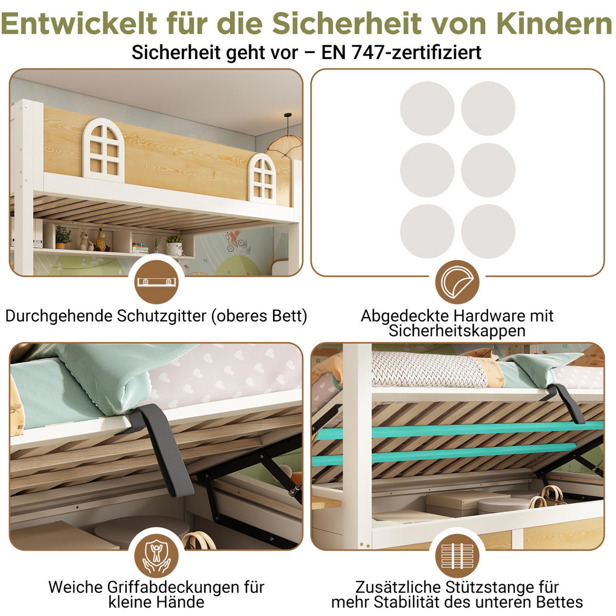 ETAGENBETT 90/200 cm aus Holz und Metall mit Treppenschrank und Stauraum Weiß/Natur - Naturfarben, Holz (90/200cm) - Modenvie