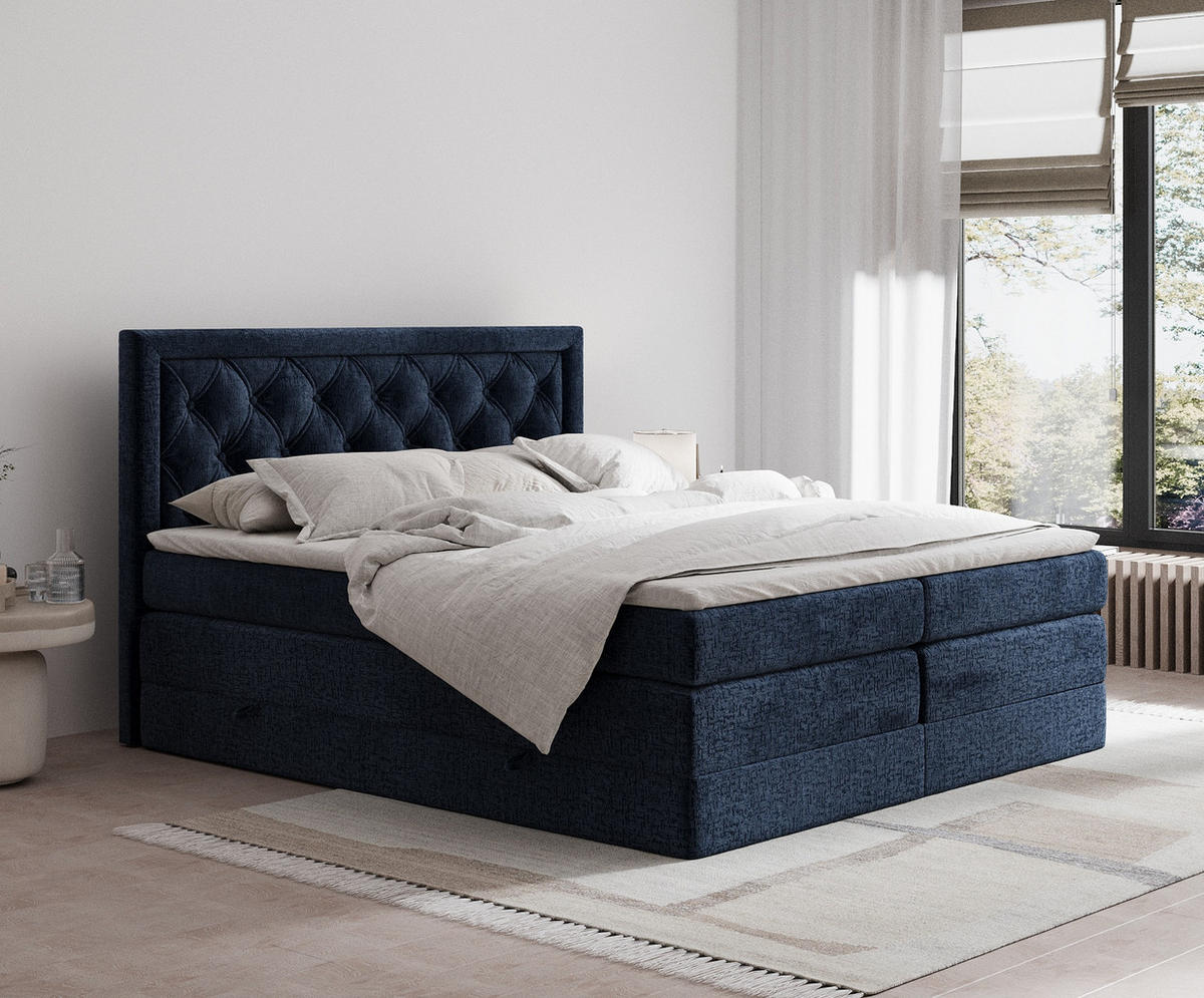 BOXSPRINGBETT Aurelia Marineblau 140/200 cm - Schwarz/Dunkelblau, Holz/Holzwerkstoff (140/200cm) - Maison de Reve