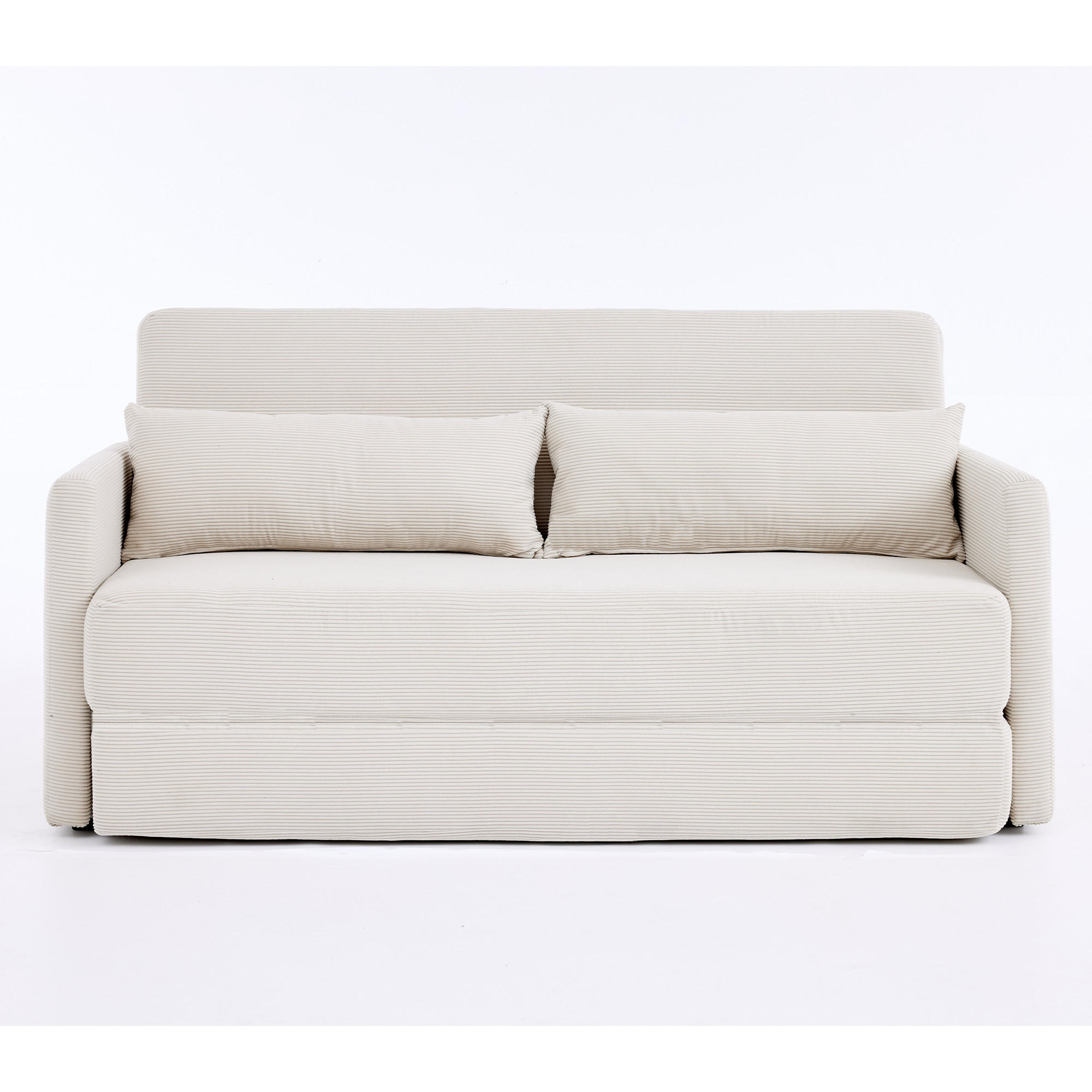 2-SITZER SCHLAFSOFA 2-Sitzer Cord Beige mit 2 Lendenkissen und Magazintaschen - Beige, Holzwerkstoff/Textil (165/67/212cm) - WISHDOR