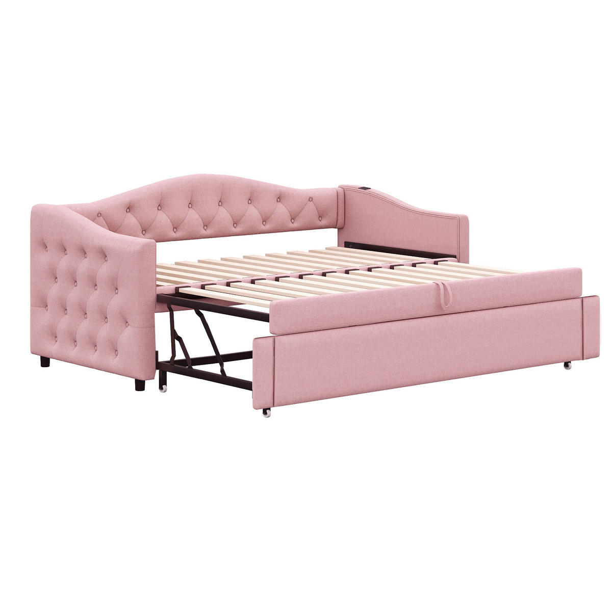 POLSTERBETT 90/200 cm rosa Schlafsofa mit USB-Anschluss und Lattenrost - Pink, Textil (90/200cm) - OKWISH