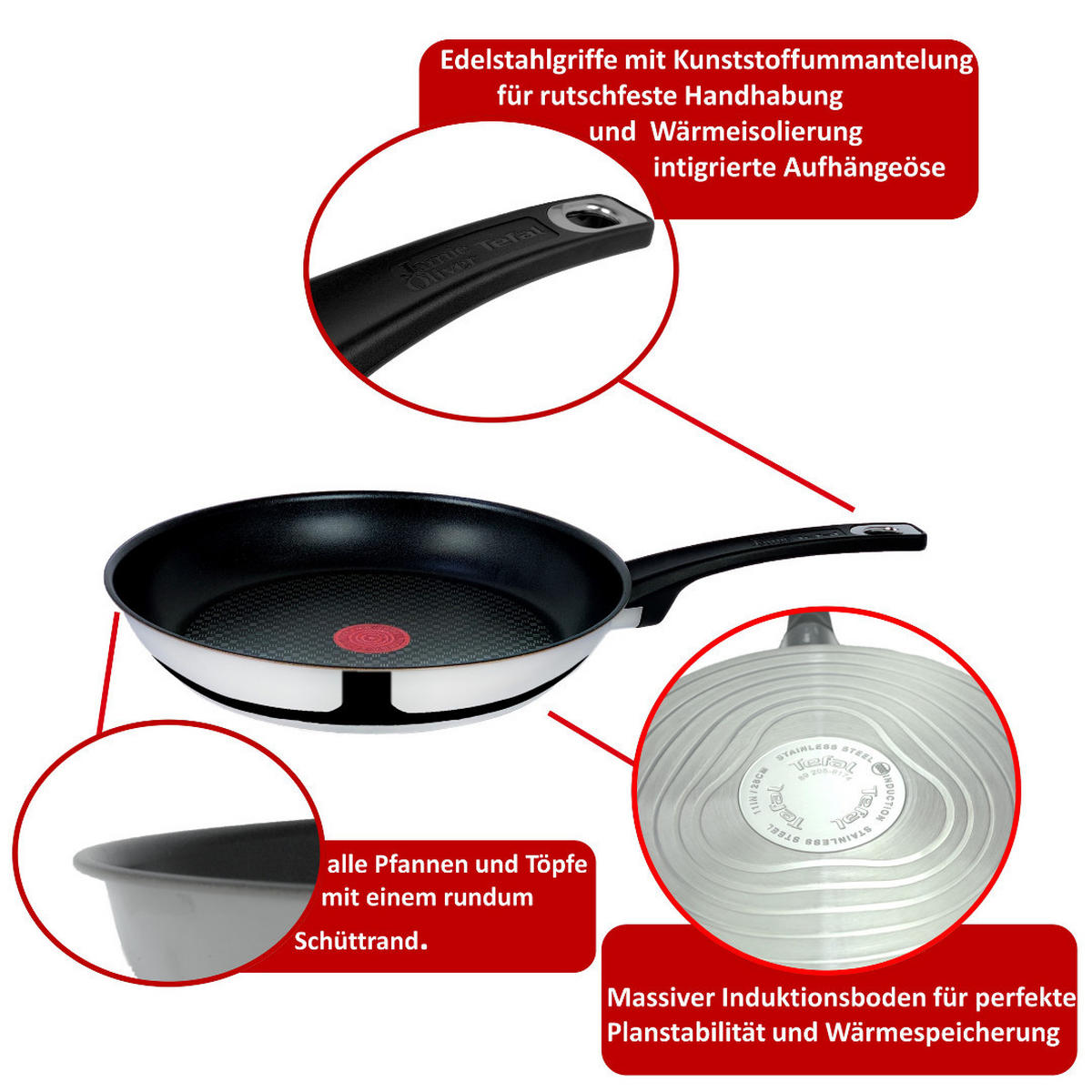BRATPFANNE SET B12595, 3tlg, Pfannen Set, Antihaft, Induktion, Edelstahl, Küchenpfanne, Bratpfannen Set, Kochen, Braten, Herd, Gas, Ceran, Küche - Silberfarben, Metall (28cm) - Tefal