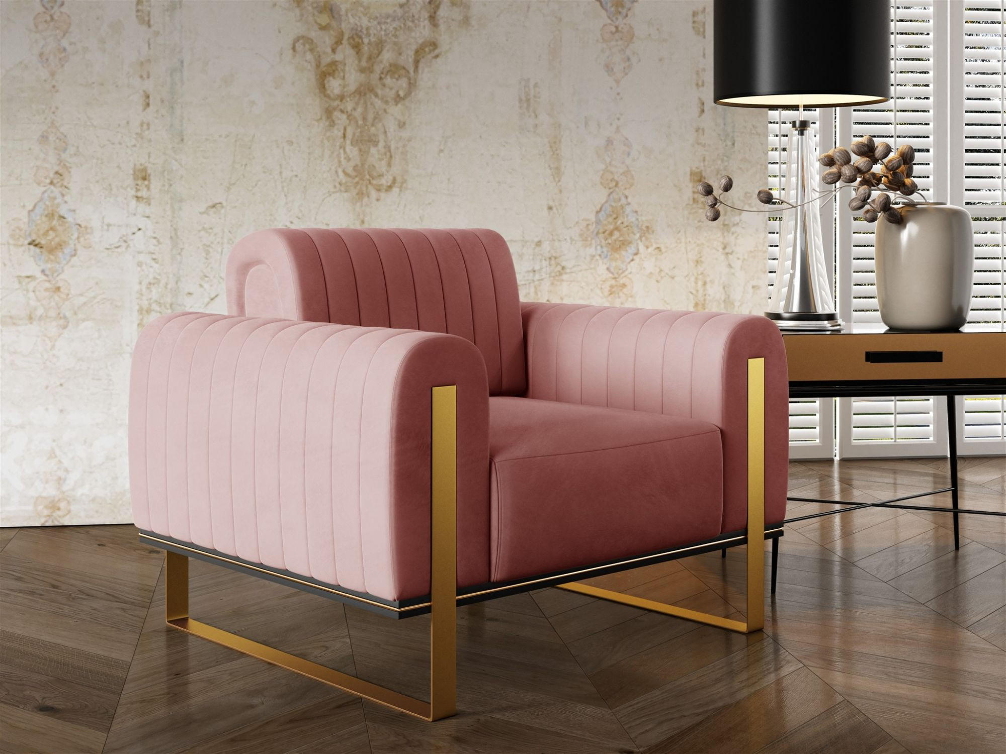 SESSEL Valerie - Altrosa, Holzwerkstoff/Textil (106/79/90cm) - Fun Möbel