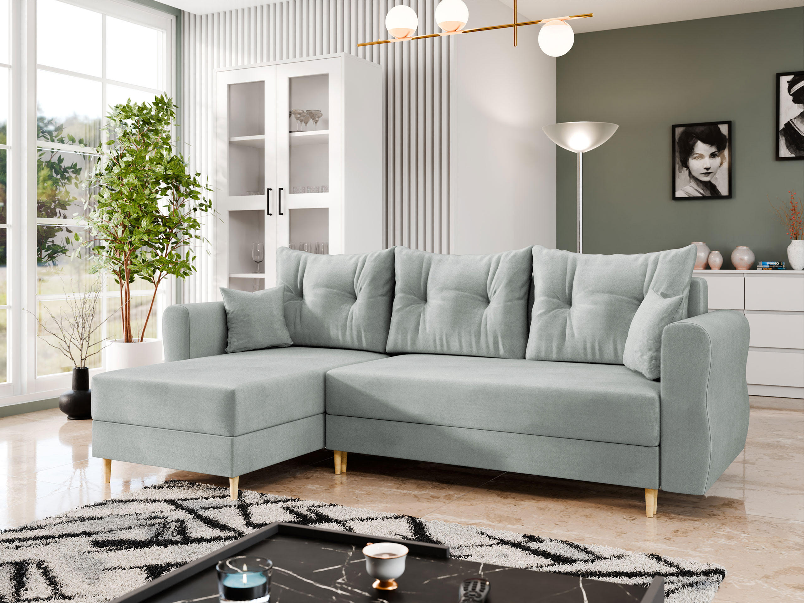 ECKSOFA Zako L - Hellgrau/Naturfarben, Holz/Textil (238/138cm) - MIRJAN24