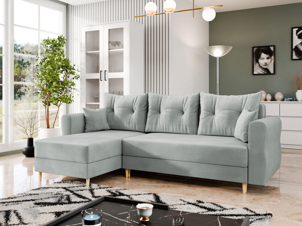 ECKSOFA Zako L - Hellgrau/Naturfarben, Holz/Textil (238/138cm) - MIRJAN24