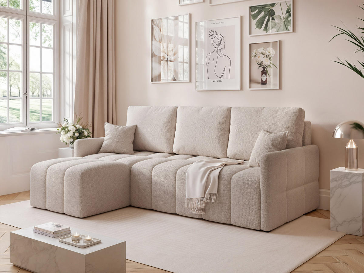 ECKSOFA LUPOO mit Schlaffunktion und Bettkasten Beige - Beige, Holzwerkstoff/Kunststoff (213/152cm) - Idohome