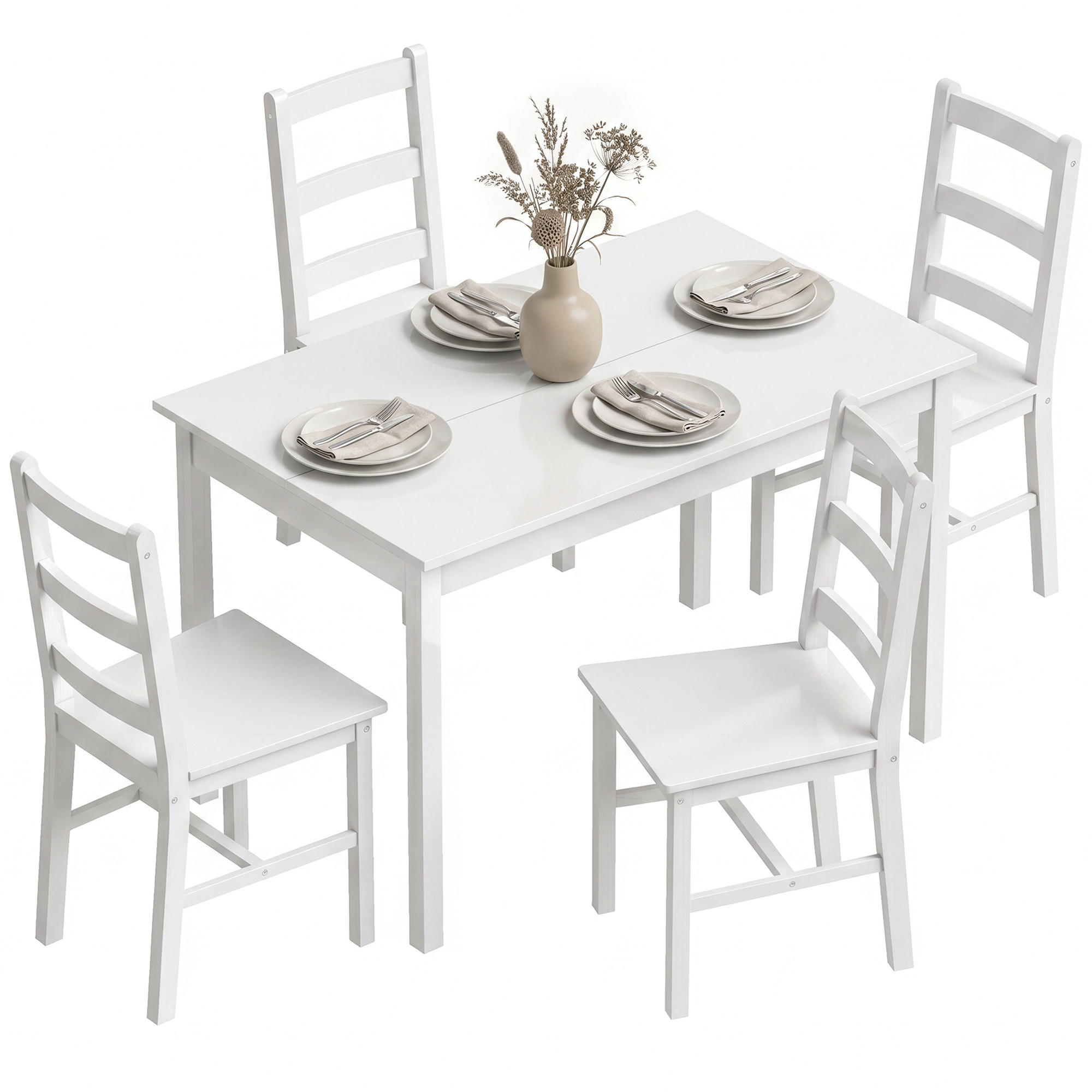 ESSZIMMER-SET, Massivholz rechteckig, 5-teilig 4 Personen, weiß - Weiß, Holz (73/75/118cm) - Vallsero