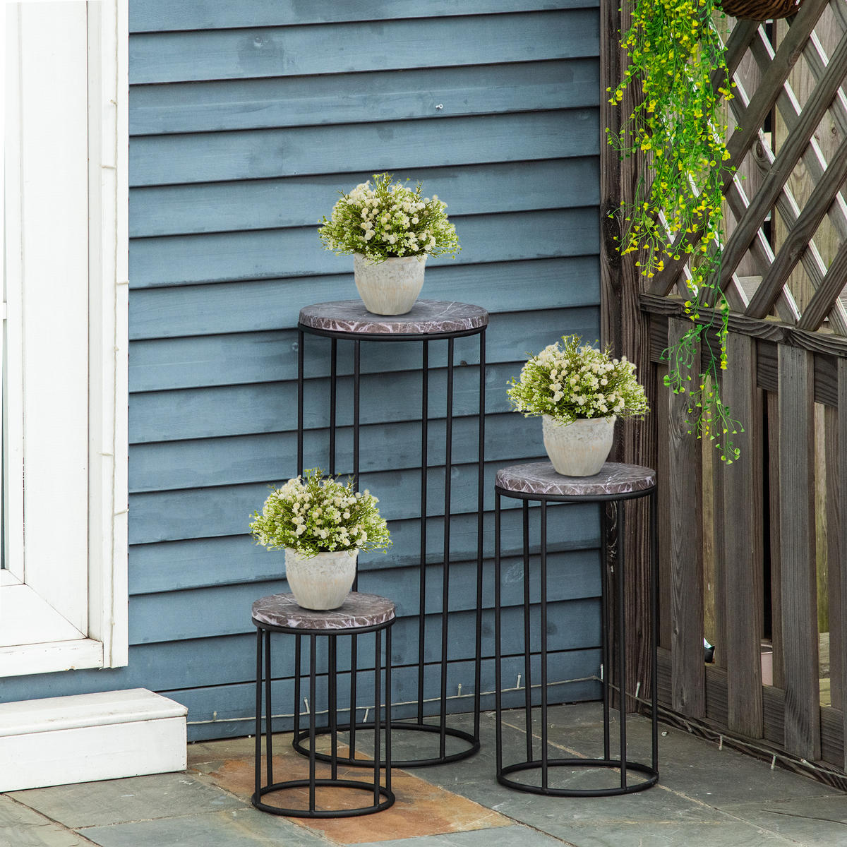 BLUMENSTÄNDER, Metal, Schwarz+Grau - Multicolor, Metall (30.5/30.5/70.5cm) - Outsunny