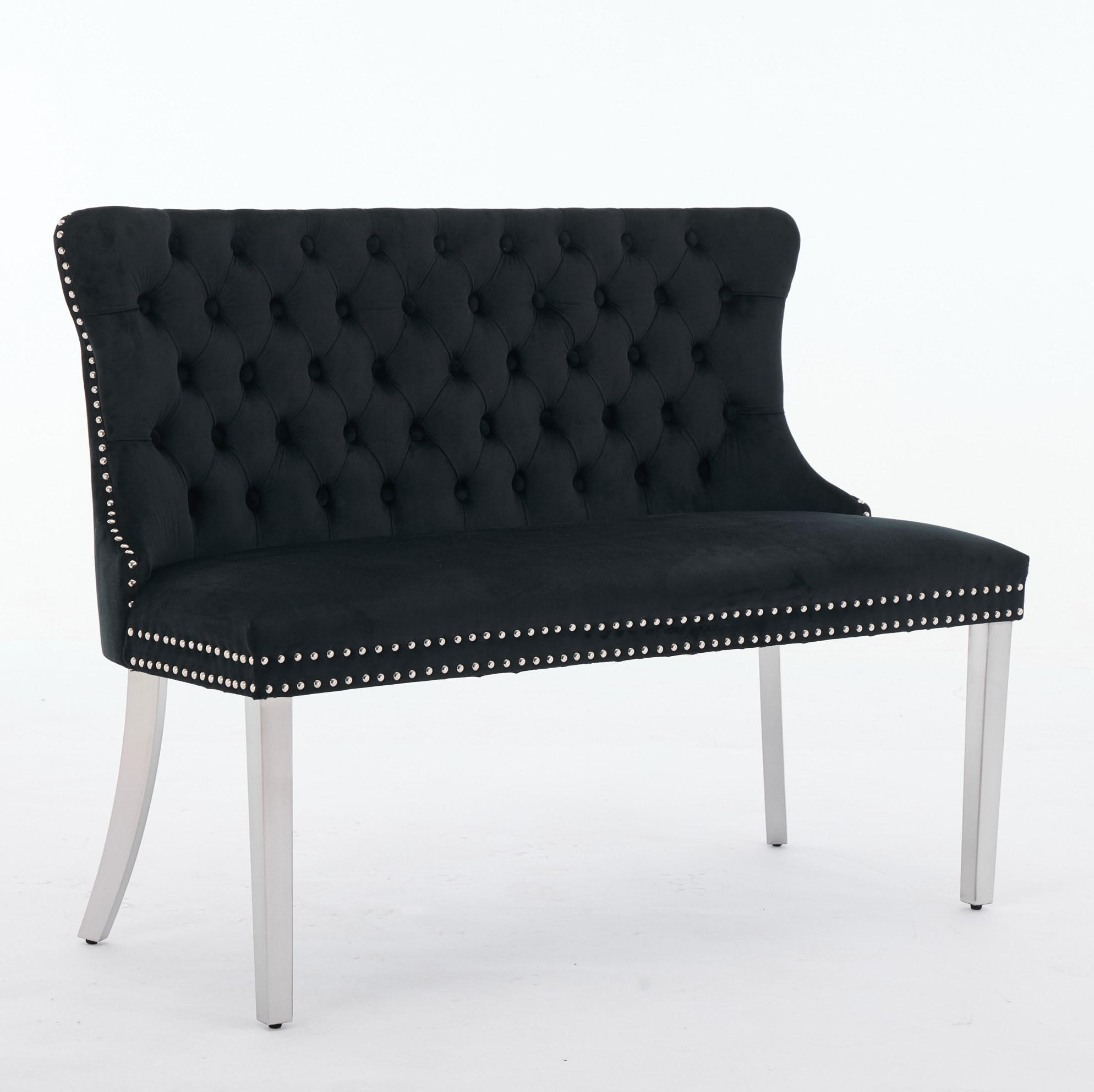 SITZBANK Zweisitzer für Esszimmer Samt Schwarz Edelstahlbeine - Schwarz, Metall (116/89.5/58.1cm) - Meubliv