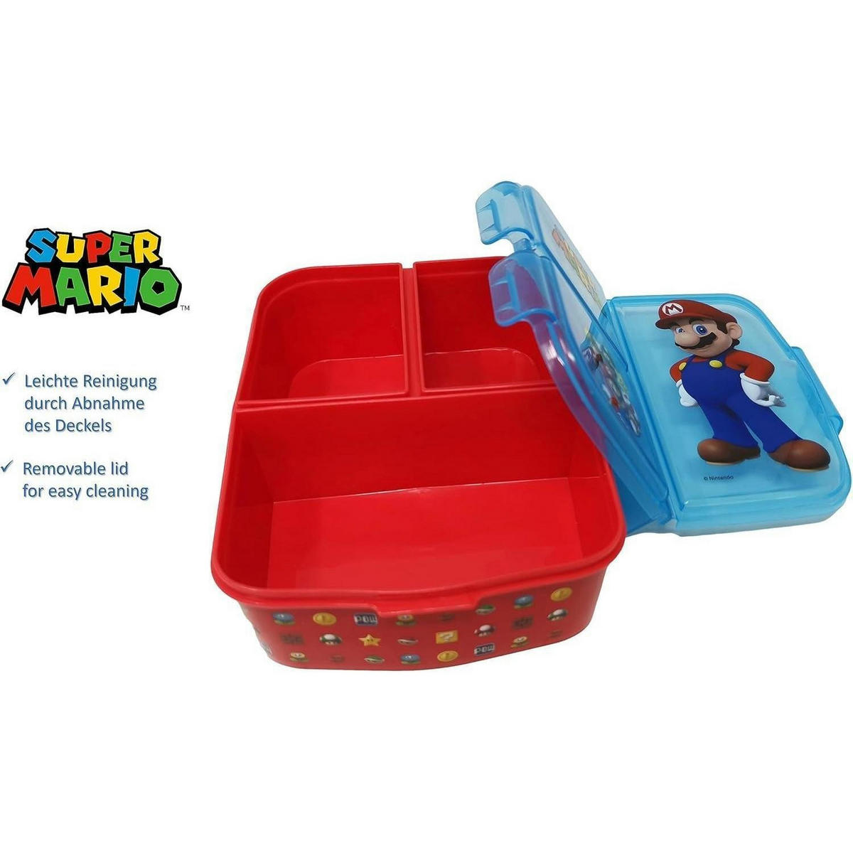 BROTDOSE mit Fächern Super Mario Kunststoff BPA frei - Multicolor, Kunststoff (14/7/18cm)