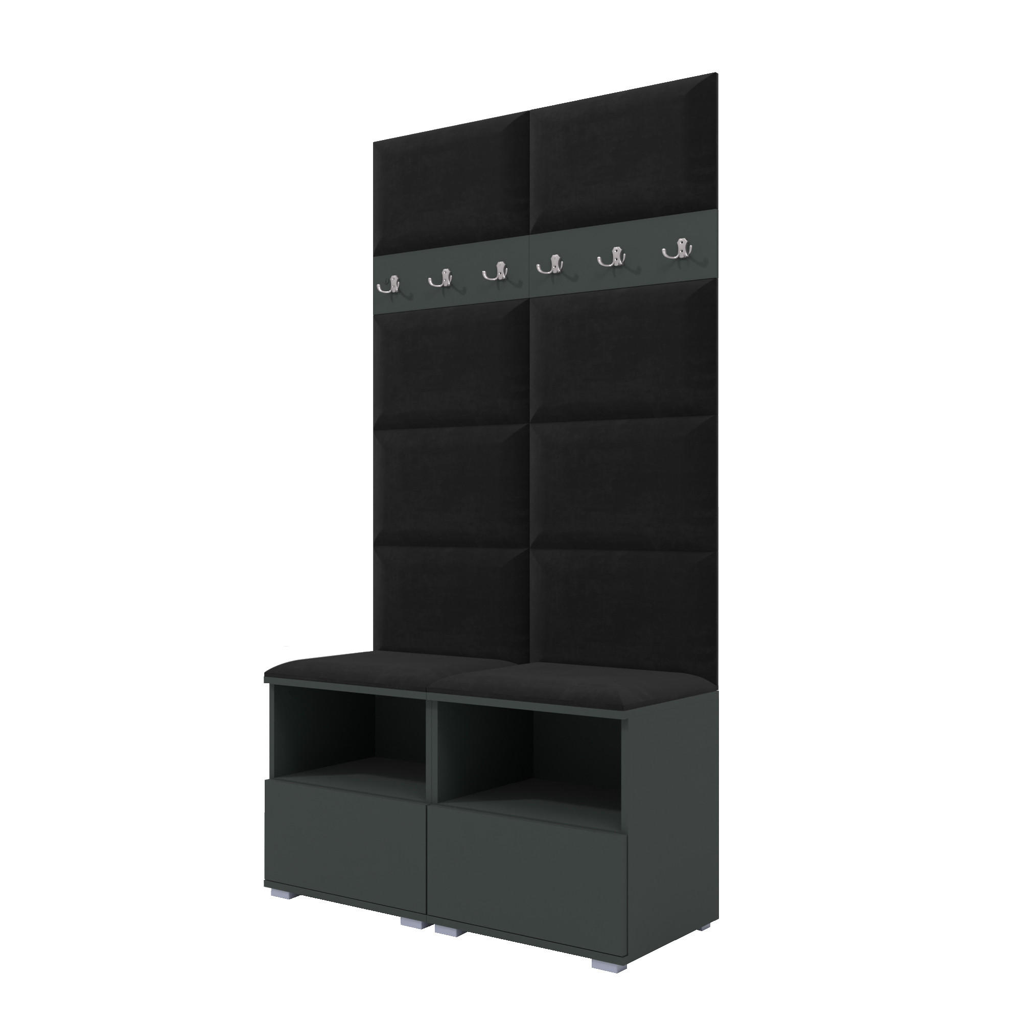 GARDEROBEN-SET Nela III mit gepolsterten Paneelen 100/187/40 - Silberfarben/Graphitfarben, Holzwerkstoff/Kunststoff (100/187/40cm)