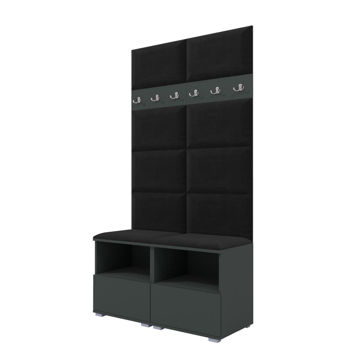 GARDEROBEN-SET Nela III mit gepolsterten Paneelen 100/187/40 - Silberfarben/Graphitfarben, Holzwerkstoff/Kunststoff (100/187/40cm)