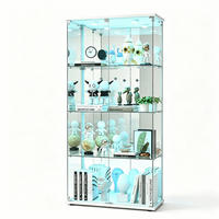 GLASVITRINE LED Vitrinenschrank Weiß mit 2 Tür 4 Etagen mit Schloss und Spiegeleffekt - Weiß, Glas (36.49/163.9/80.49cm) - BPKADHY